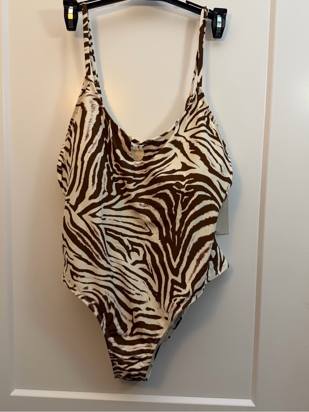 Large Brown & Cream Zebra Print One-Piece Swimsuit
